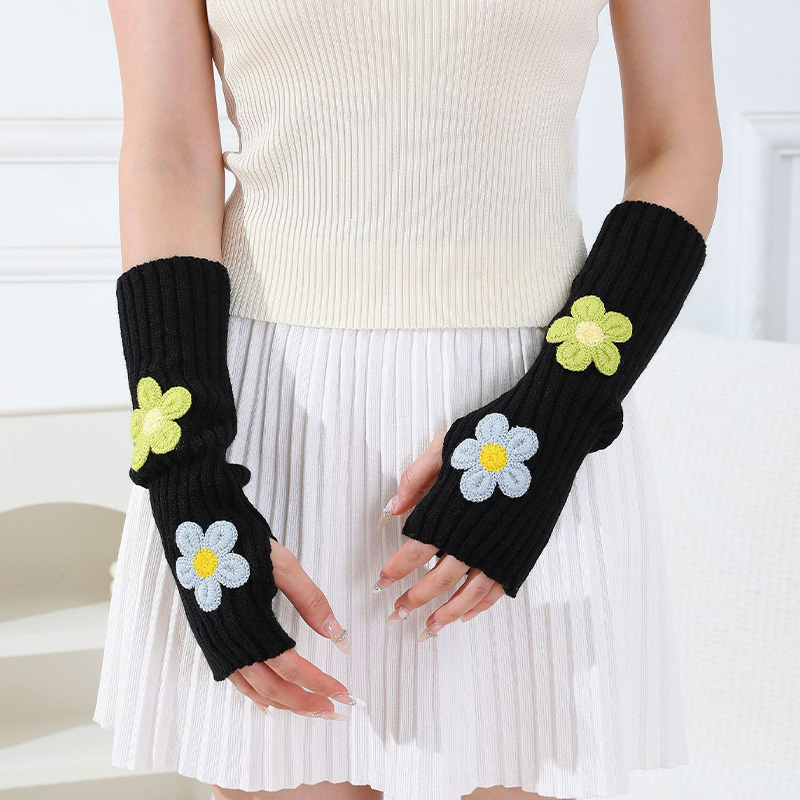 Fingerless Glove Knit - Y2k Aksesuarları Tatlı Pembe Çiçekli Yarım