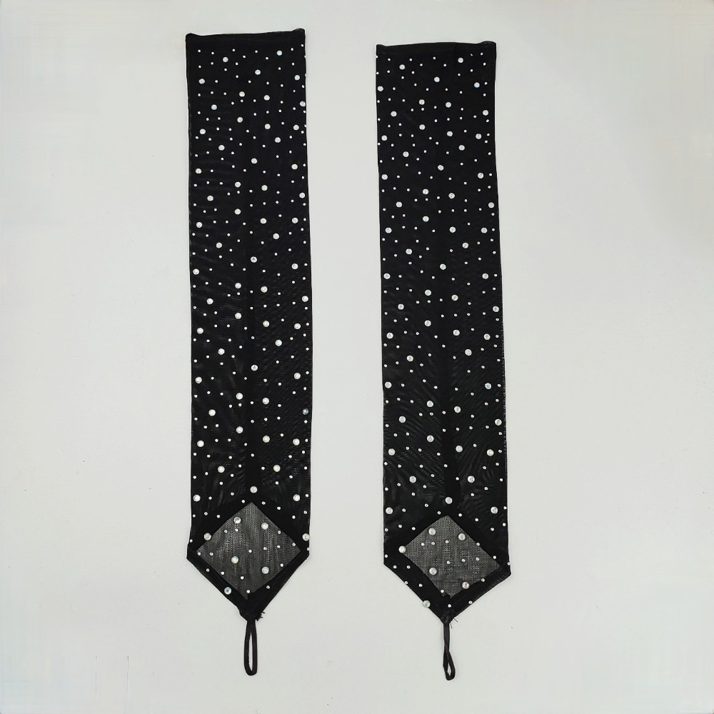 Fingerless Glove Knit - 1 Çift Parlak Rhinestone Örgü Eldiven,