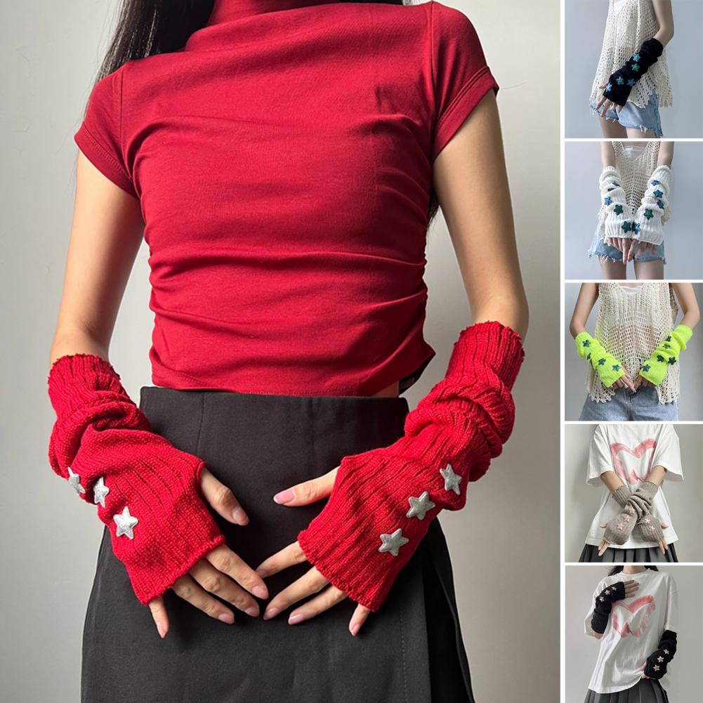 Fingerless Glove Knit - Kadın Sonbahar Kış Sıcak Yıldız Desenli